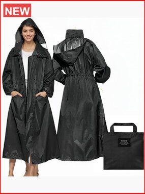 Waterproof Hooded Knee-Length Raincoat with Adjustable Waist Lightweight
